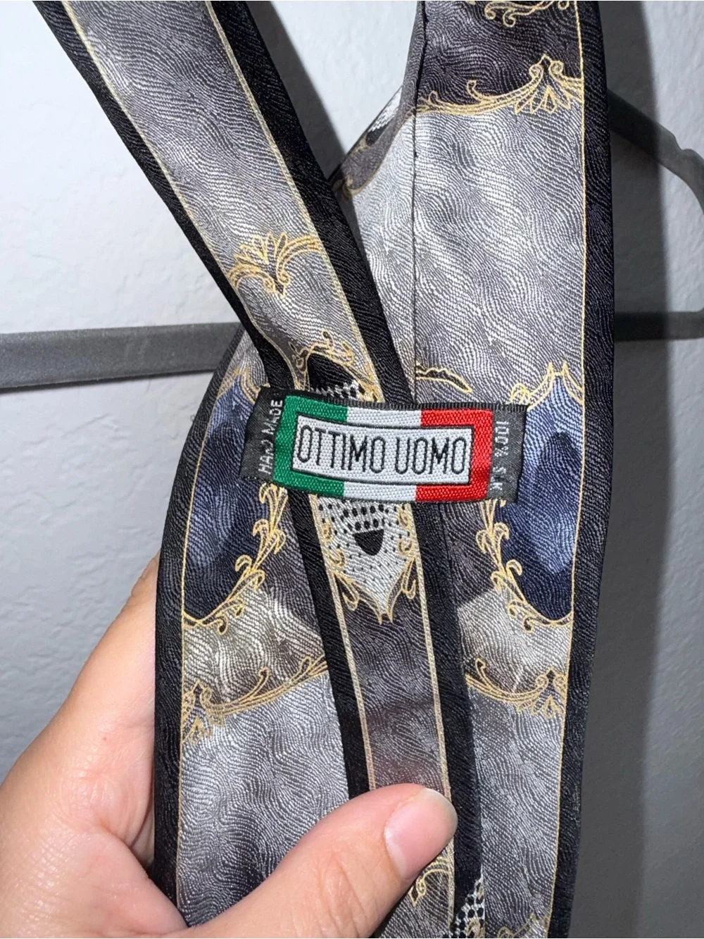 Ottimo Uo 100% Silk Handmade Black and Gray Patterned Tie